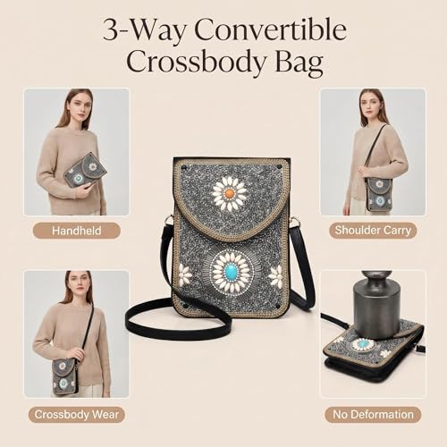 Image of Small Crossbody Bags for Women Designer Cell Phone Bag Boho Shoulder Wallet Purse