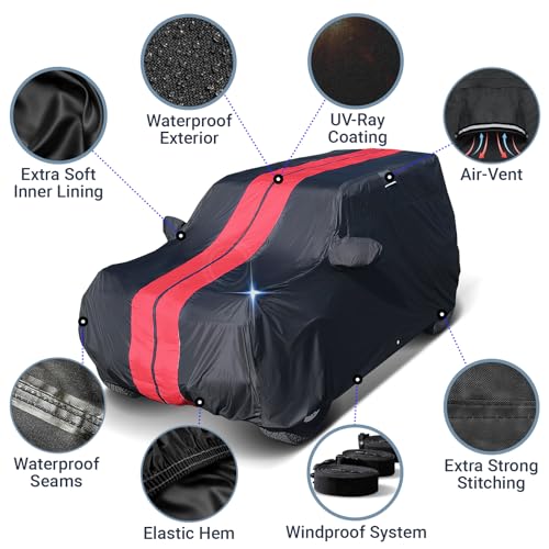 Image of iCarCover Premium SUV Cover for 2023-2026 BMW XM Heavy Duty Waterproof All Weather Automobiles Custom Fit Full Exterior Indoor Outdoor UV Snow Rain Protection Covers (Stripe - Black /Red)