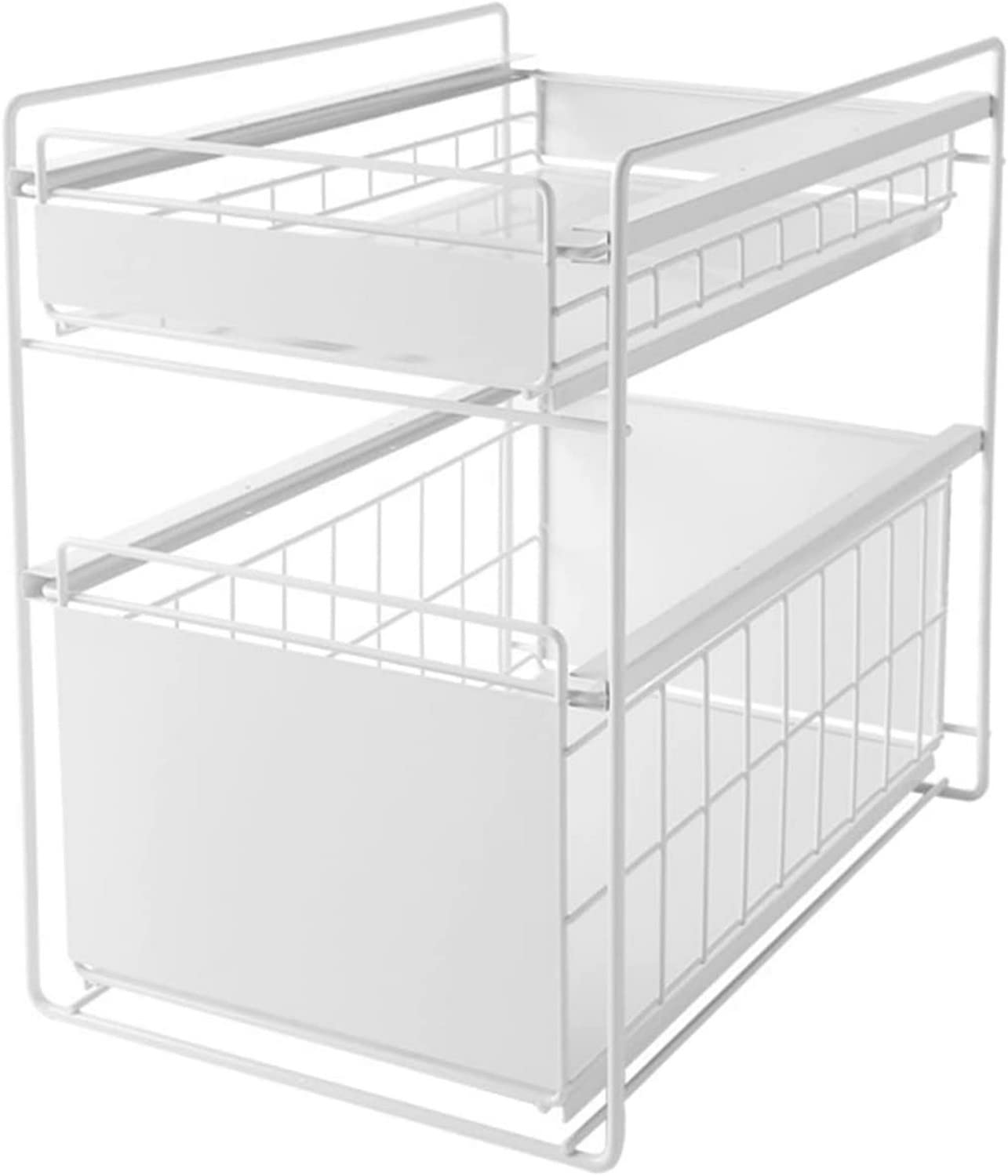Organizador debajo del fregadero, organizador de mostrador de baño de 2 niveles con cajones de cesta de almacenamiento deslizantes, para baño, cocina, oficina, resistente, antioxidante, negro-pequeño