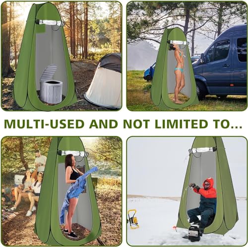 Image of Pop Up Privacy Tent & Portable Toilet for Adults Camping, 190T Oxford Cloth Outdoor Shower Tent Porta Potty Kit for Camp Travel Car Trips Toilet Bathroom Changing Room Green Color