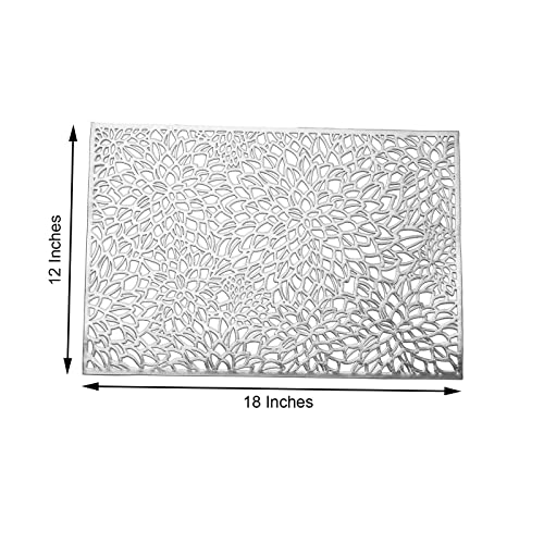 Efavormart 6 Pack 12"X18" Dining Table Mats Non Slip Vinyl Placemats - Floral Design - Silver For Wedding, Party, Home, Hotel,Table Decoration #TOP7