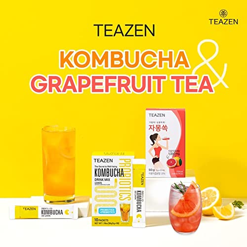 Teazen 3 Flavor 40 Stick Variety Pack, Pink Grapefruit Hibiscus And Green Tea Powdered Drink Mix (20 Sticks, 3.52Oz), Kombucha Lemon (10 Sticks, 1.76Oz) & Citrus Flavor Powdered Mix (10 Stick, 1.76Oz) #TOP1