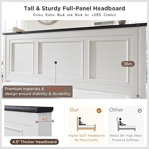 Farmhouse King Size Bed Frame with 52" Tall Full-Panel Headboard, Wood Platform Bedframe with Footboard and Storage Drawers, No Squeak, No Box Spring Needed, Antique White Farmhouse King Size Bed Frame with 52 Tall Full Panel Headboard Wood Platform Bedframe with Footboard and Storage Drawers No Squeak No Box Spring Needed Antique White