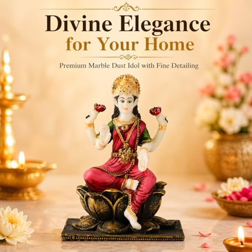 Image of ARMONIA Laxmi MATA Idol with Lotus Throne and Golden Crown | Mahalakshmi Devi Murti for Home, Mandir,Office Desk,Varalakshmi Vratam,Spiritual Decoration,Best Spiritual Gift for Wedding & Housewarming