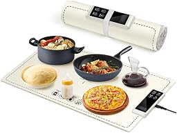 PIGLOG Electric Warming Tray-Fast Heating,6 Temperature Settings,Fast Full Surface Graphene Heating Food Warmer,Roll Up Heating Pads for Parties Buffet Thawing (White, 24X15)