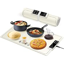 PIGLOG Electric Warming Tray-Fast Heating,6 Temperature Settings,Fast Full Surface Graphene Heating Food Warmer,Roll Up Heating Pads for Parties Buffet Thawing White, 24X15
