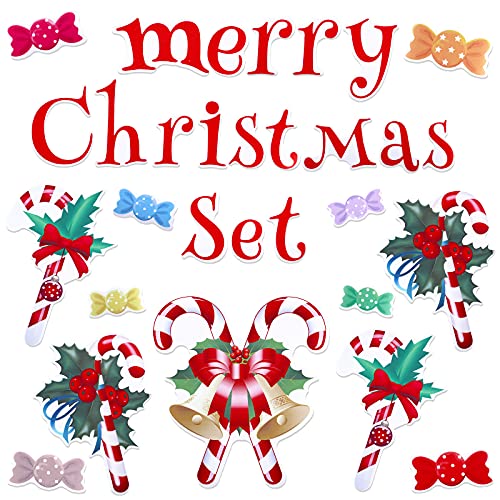 Merry Christmas Garage Door Decorations Set Outdoor Christmas Garage Door Decals Candy Cane Winter Holiday Decorative Refrigerator Door Decals Xmas Pvc Stickers For Fridge Window Holiday Party Supply #TOP1