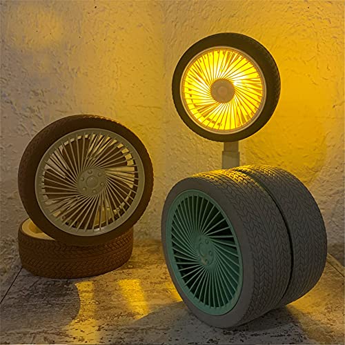 Personal Fan,Simulation tire Retractable Mini Fan with Light, Wheel Folding USB Desktop Small Fan-Green
