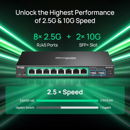 Image of TP-Link Omada 8 Port 2.5G Switch, Easy Managed, 2*10G SFP+, VLAN, Auto Loop Prevention, IGMP Snooping, Fanless, Durable Metal w / Shielded Ports (ES210X-M2)