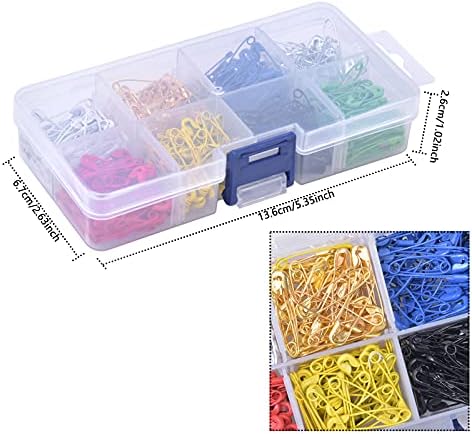 Jinlaili 400PCS Metal Safety Pins, Small Craft Safety Pins, Safety Pins for Clothes, Assorted Colors Safety Pins with Storage Box, Needlework Badge Pins, Safety Pins Set for Sewing DIY Crafts, 25mm