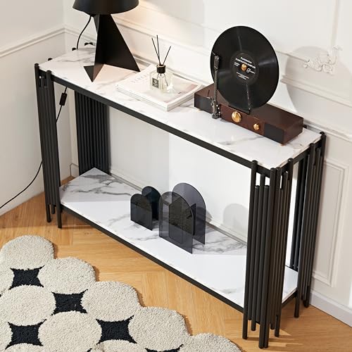 Mcltopz Faux Marble Console Table, 48.8" Modern 2 Tier White