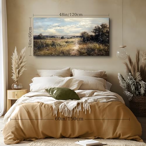 crmotu Landscape Wall Art, Nature Wall Art, Large Wall Decor, Wilderness Vintage Canvas Paintings, Moody Autumn Scenery Pictures for Living Room Bedroom Farmhouse Entryway Prints 24"X48"