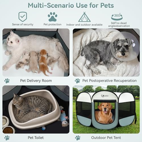 Image of Siedihit Large Dog Cat Playpen, Puppy Pet Playpen Indoor for Dog Crate Tent Cage Outdoor, Portable Pop Up Dogs Enclosure Kennel with Carrying Case for Dogs /Cats /Rabbits, Grey