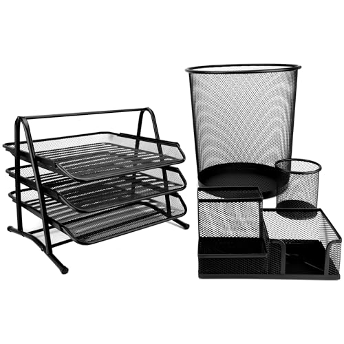 D.RECT Papierkorb Büro 12L - Abfalleimer, Papierkorb aus Drahtgeflecht Mülleimer, Metall Stifteköcher, Stiftehalter rund, Ablagefächer, Schreibtisch Organizer