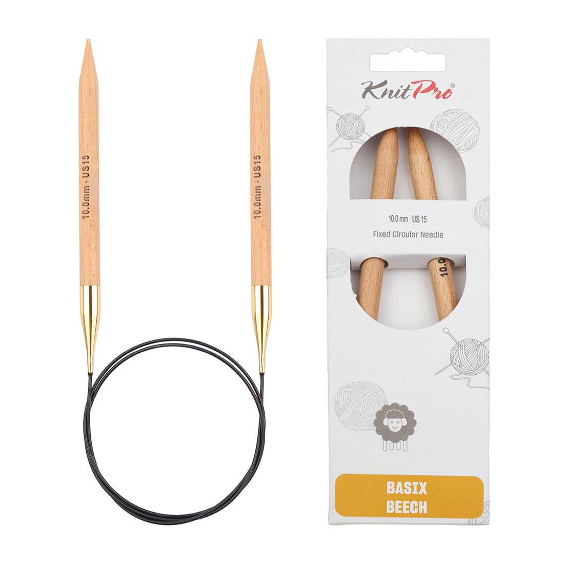 KnitPro Basix Beech Fixed Circular Needles 47" (120cm) | 10.00mm