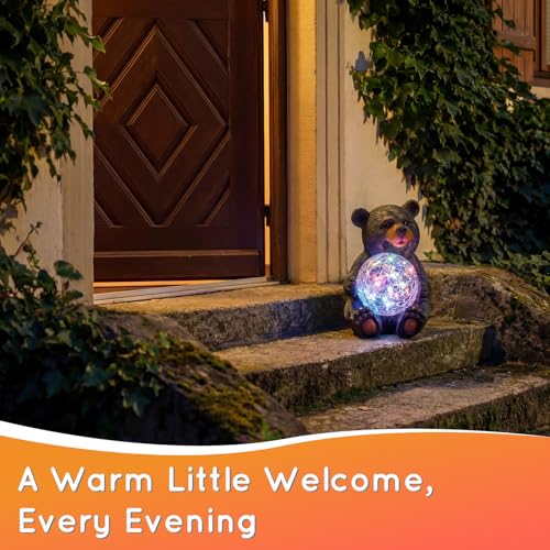 Solar Bear Garden Statue with Glowing Orb - Use Code OXRDRBDM