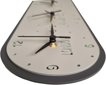 Bespoke Three Oval Time Zone Clocks & Desk Stand, Light Grey/Moonlight