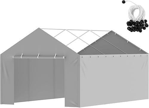 Vista 131 de VEVOR - Cobertizo portátil de almacenamiento exterior de 6 x 8 x 7 pies, refugio resistente e impermeable con puerta enrollable con cremallera y Gris