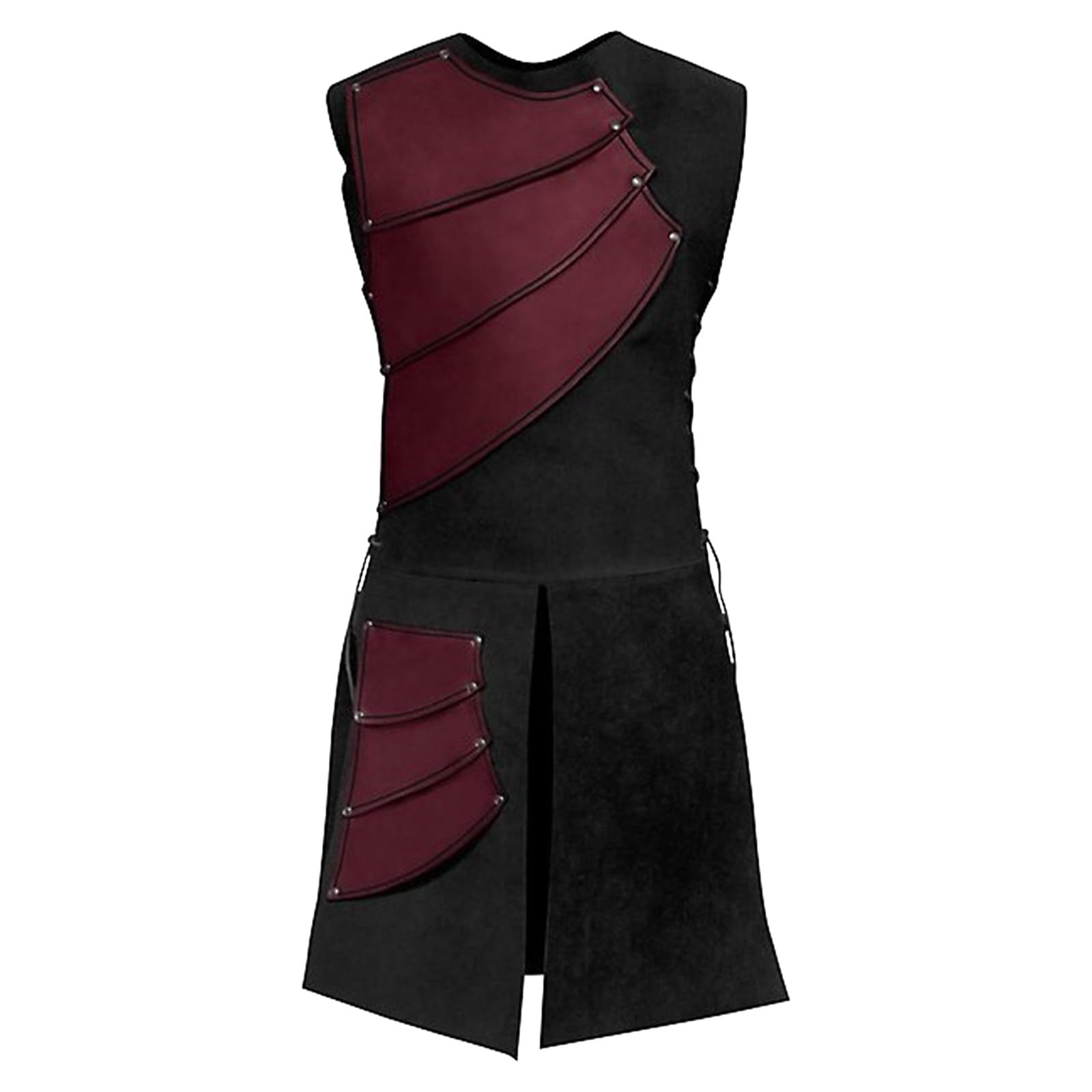 Eauptffy Ailrik Men's Medieval Tunic with Drawstring Cosplay Costume Vintage Clothing Round Neck Leather Armour Archer for LARP Men Sleeveless Viking Shirt for Carnival Halloween, O Red, 3XL
