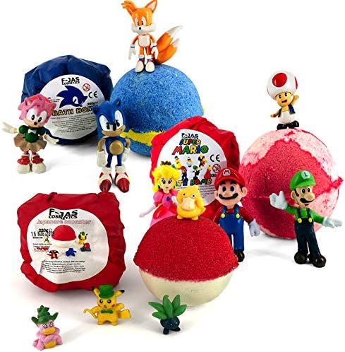 Bath Bombs for Kids with Surprise Toy Triple Pack (Sonic, Japanese Monster, Mario)
