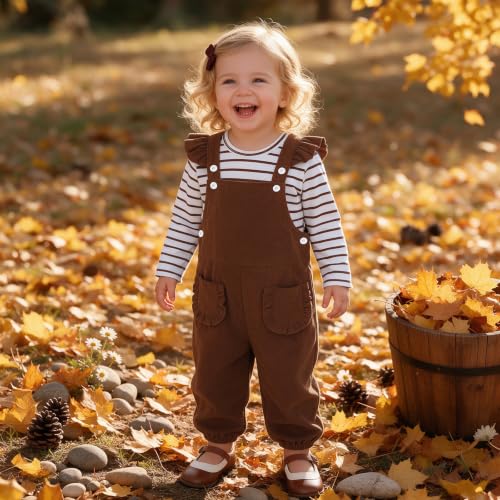 SOFIPURE Toddler Baby Girl Overalls Set with Long Sleeve Striped T-Shirt - image 3