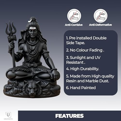 Image of UNOVATE Shiva Idol for Car Dashboard | Shiva Idol | Adiyogi Statue for Car | Mahadev Idol for Car, Home Temple, Office Desk. (Black, Small)