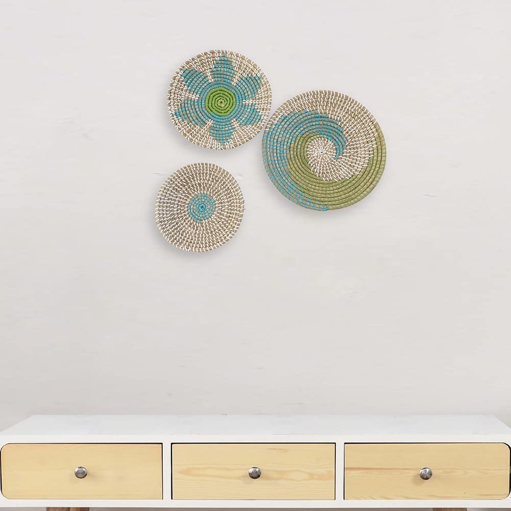 Cestino da Appendere alla Parete, Set di 3 Cesti da Parete in Vimini da Appendere,cesti da Appendere in Tessuto Naturale,cesti da Parete in Vimini Stile Boho per Casa, Camera da Letto, Cucina