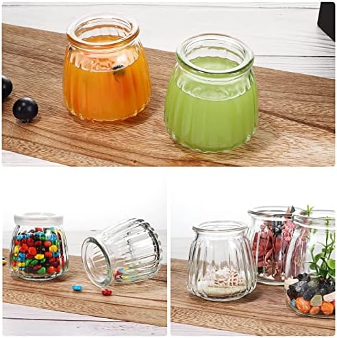6 Pack 7oz Glass Jars, 200ml Yogurt Jars with PE Lids, Clear Pudding Jars Glass Favor Jars Containers for Spice, Jam, honey, Wedding Favors, DIY and Art