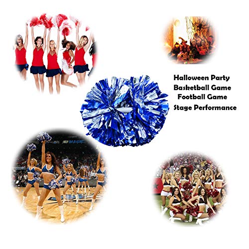 Hooshing 2 Pack Cheerleading Pom Poms Blue And Silver With Baton Plastic Handle For Team Spirit Sports Dance Cheering #TOP2