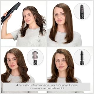 BaByliss Spazzola rotante ad aria calda, 4 accessori intercambiabili per asciugare, modellare, lisciare e volumizzare, 2 temperature più aria fredda, 2 direzioni di rotazione, 1000 W AS200E