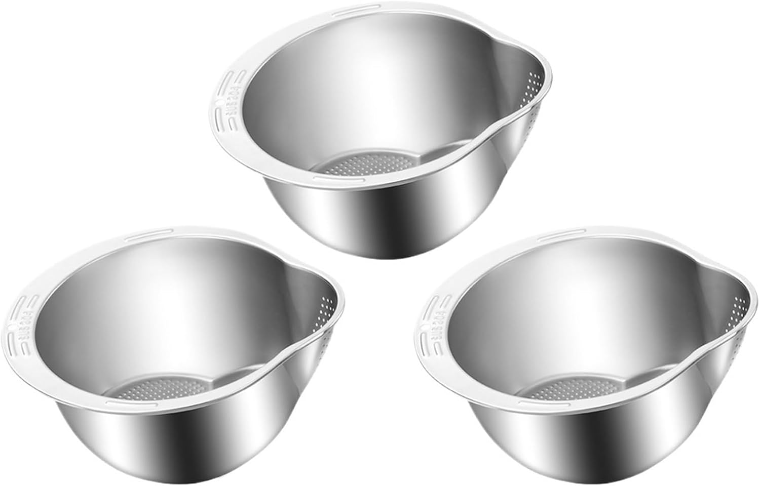 1/2/3pcs Rice Washer 304 Stainless Steel Drain Basket Multi-Function Washing Rice Sieve Colander Vegetable Strainer Kitchen Tool(3pcs Silvery)