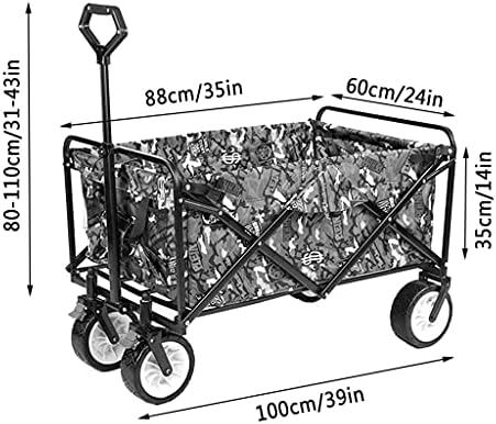 Folding Trolley Cart Outdoor Folding Utility Wagon Garden Trolley Foldable Pull Wagon Heavy Duty Camping Cart with Brake Up to 100 Kg Load (Style 4)