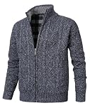 Herothorn Men's Cable Knitted Cardigan Fleece Lined Jumper Stand Collar Sweater Winter Full Zip Knitwear with Pockets Dunkelgrau