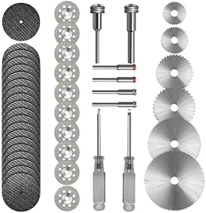 Kuenuilr Cutting Wheel Set Compatible with Plastic 36pcs for Rotary Tool, HSS Circular Saw Blades 6pcs, Resin Cutting Discs 20pcs, 545 Diamond Cutting Wheels 10psc with 2 Screwdrivers