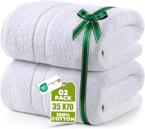 Utopia Towels - Pack de 2 Toallas de Baño Jumbo de Lujo (90 x 180 CM) - 100% Algodón Ring Spun, Altamente Absorbente, Suave y de Secado Rápido (Blanco)
