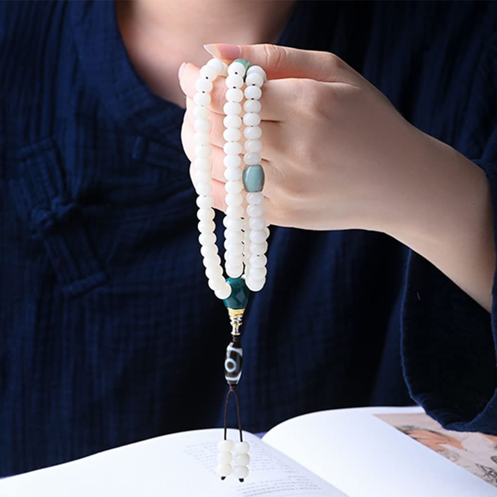 Collana con Braccialetto di Perline radice Bodhi Bianca in