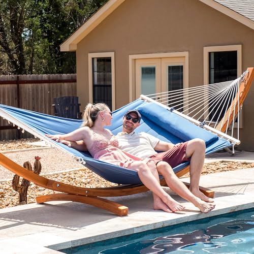 Image of SUNCREAT Hammocks Double Hammock with 13.5 ft Wooden Stand Included, Outdoor Hammocks for Outside, 475 lbs Capacity, Navy
