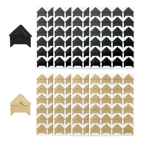 SLEEKEE 8 pegatinas autoadhesivas para esquinas de fotos, para álbum de fotos, 192 esquinas de papel, accesorios para álbum de fotos, esquinas de fotos para scrapbooking (negro, piel de vacuno)