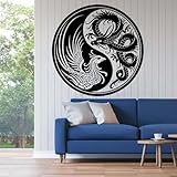YYZOVBNA Yin Yang Decal Yin Yang Dragon Phoenix Philosophy Taoism Zen Balance Harmony Wall Sticker Room Living Room Bedroom Decoration Vinyl Wall Art Decal，57x57cm, Black