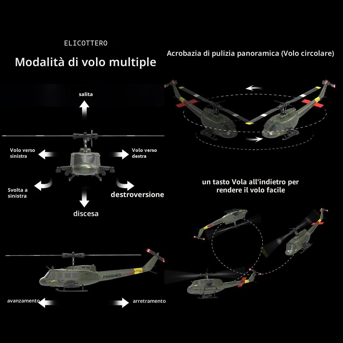 NULA RC ERA C032 UH-1 Huey RC elicottero, scala 1/48 6CH, 2,4G 6 assi giroscopio aereo militare telecomandato con ritiro 3D altezza per adulti principianti (RTF/4 batteria)