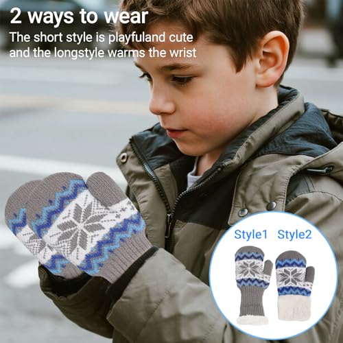 Image of Warm Fleece Lined Winter Mittens for Toddlers 3-7 Years, Boys Girls Soft Knit Snow Gloves