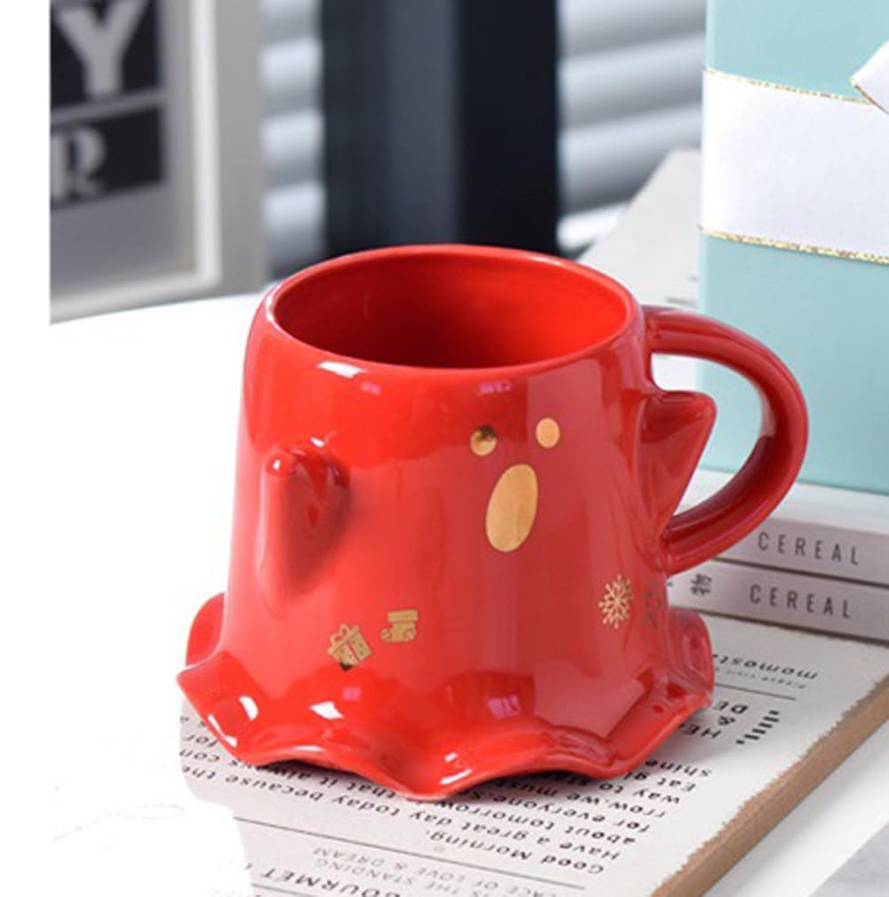 KKGUD Novelty Mini Cup, Ceramic 4.5oz Halloween Coffee Cup with Spoon- Scary Ghost (Red), Scary Ghost- Red, 130ml, Small - Image 2