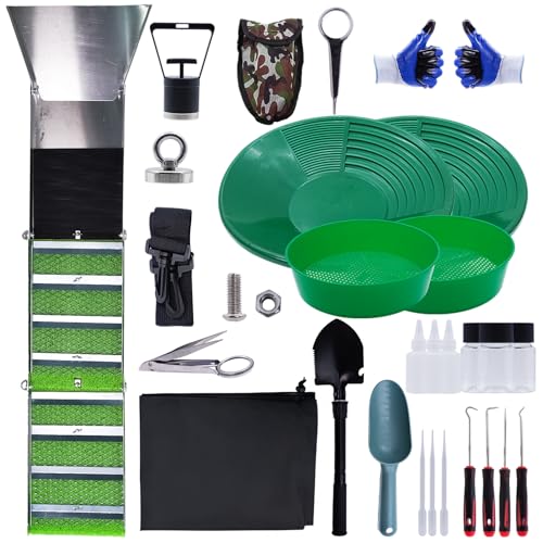 Jeogejin 27PCS Sluice Box for Gold Mining Kit with 50" Folding Sluice Box, Portable Aluminum Alloy Gold Panning Kit Full Equipment, High-Efficiency Gold Sluice Box Kit