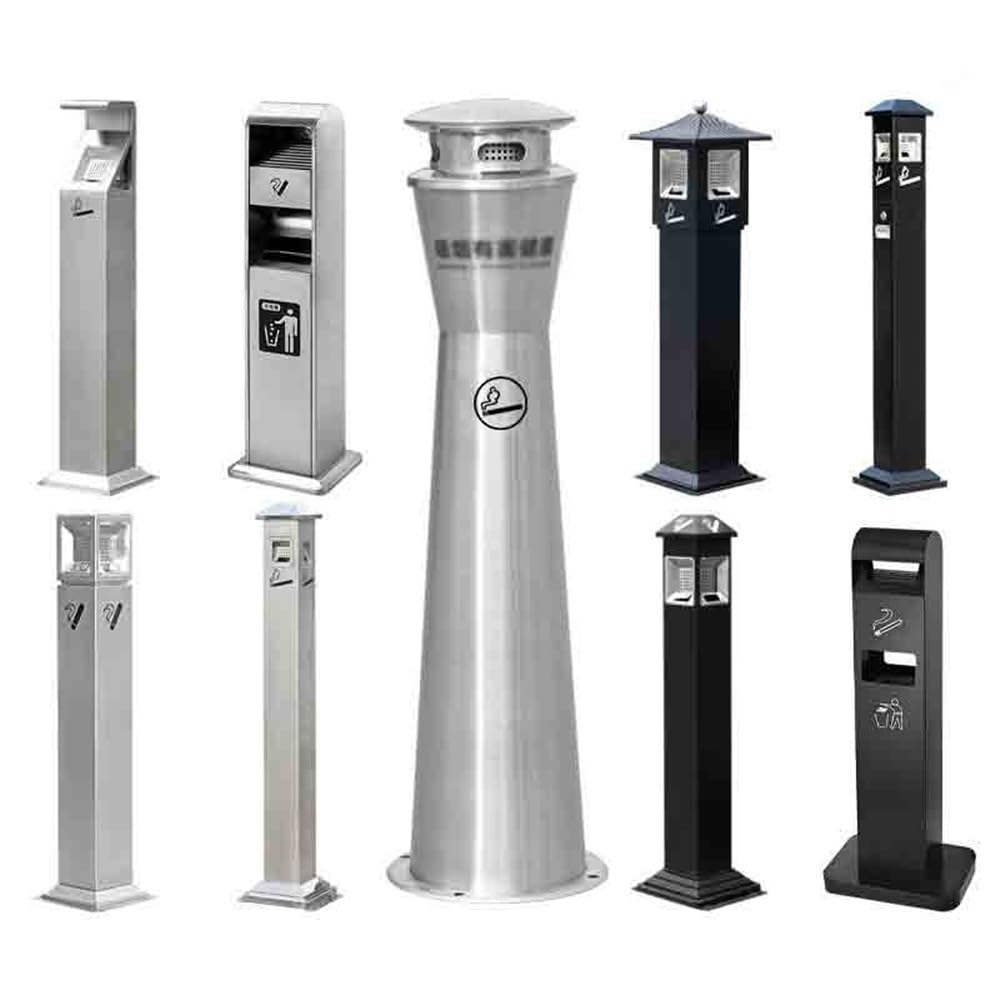 Stand ashtray Rainproof Vertical Fixable Outdoor Ashtrays Smoking Area Trash Cans Iron Cigarette Butt Collection Silver Stainless Steel Pillar