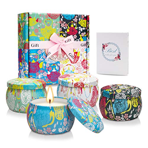 Yinuo Mirror Bougie Parfumée Ensemble Cadeau, en Cire De Soja Naturel, 4 * 4.4 oz, Gerdenia, Jasmin, Vanille, Lavande, pour L'aromathérapie Mariage Bath Yoga Cadeau de Mères