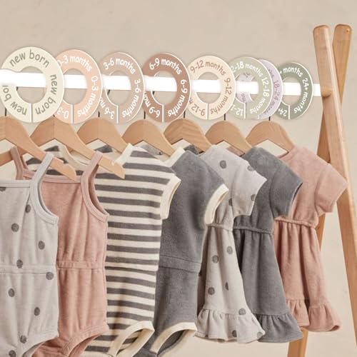 Image of cephira Baby Closet Dividers for Clothes - Earth Tone Round Baby Clothes Dividers for Closet Rod, Nursery Closet Organizer & Decor, Clear Labels for Easy Sorting, Fits Most Rods