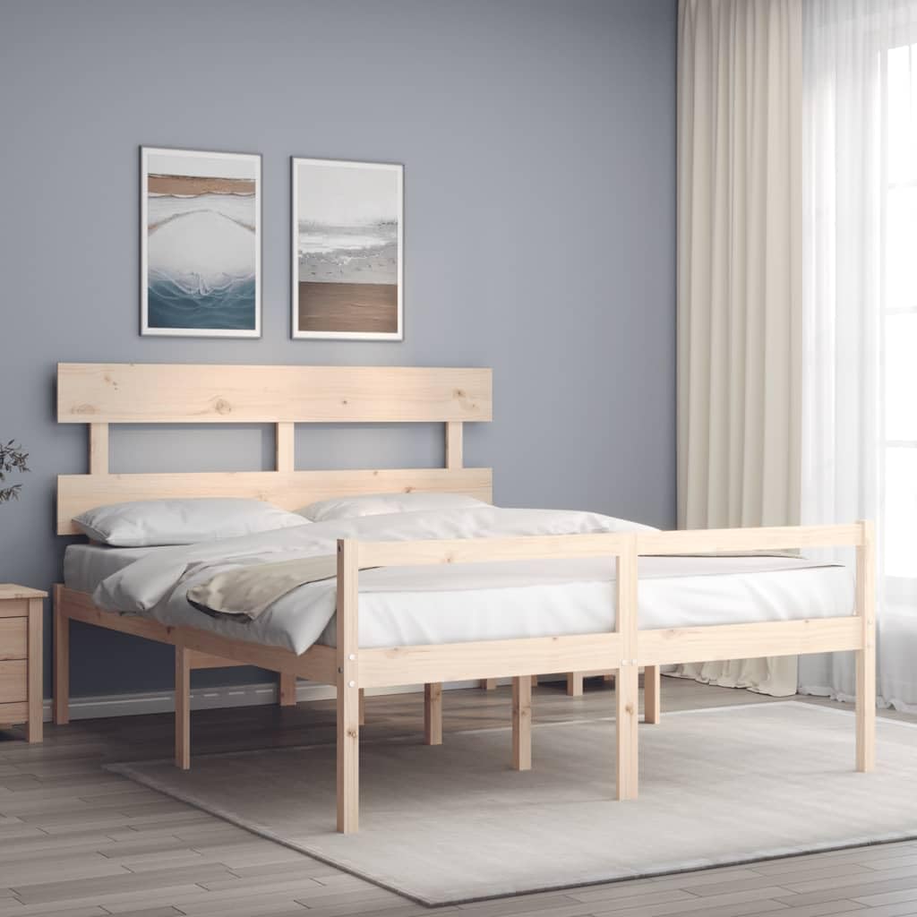 Massives Kiefernholz seniorengerecht Standard 160x200 cm Braun | Seniorenbett Massivholz Kiefer 160x200 cm mit Kopfteil Stauraum hohe Sitzhöhe 45 cm Lattenrost