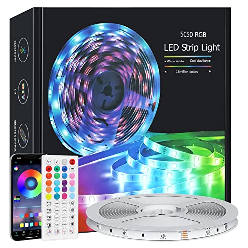 65.6Ft Led Lights for Bedroom,Music Sync Color Changing 5050 RGB LED Lights Strips Kit Built-in Mic App Control with IR Remoter for Room Party TV Home Decoration