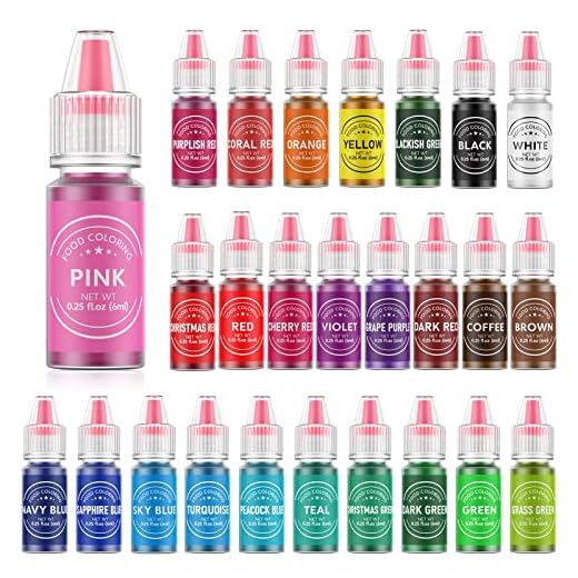 Food Coloring for Baking - 26 Vibrant Cake Coloring Liquid Set for Dessert Decorating, Food Grade Food Dye for Icing,Fondant,Cookies,Easter Egg,Making DIY Supplies Kit- 0.25 Fl. oz/Bottles