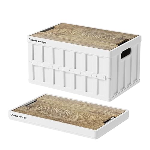 MEYINA 7.93-13.21 gallon large capacity camping folding box storage box organizing box, suitable for home, outdoor camping, car use - black, white, green (White stripes, 16.5x11x8.6)